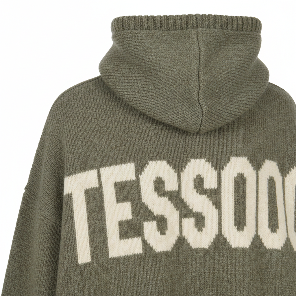 TESSODO Oversized Knit Hoodie - back print close-up
